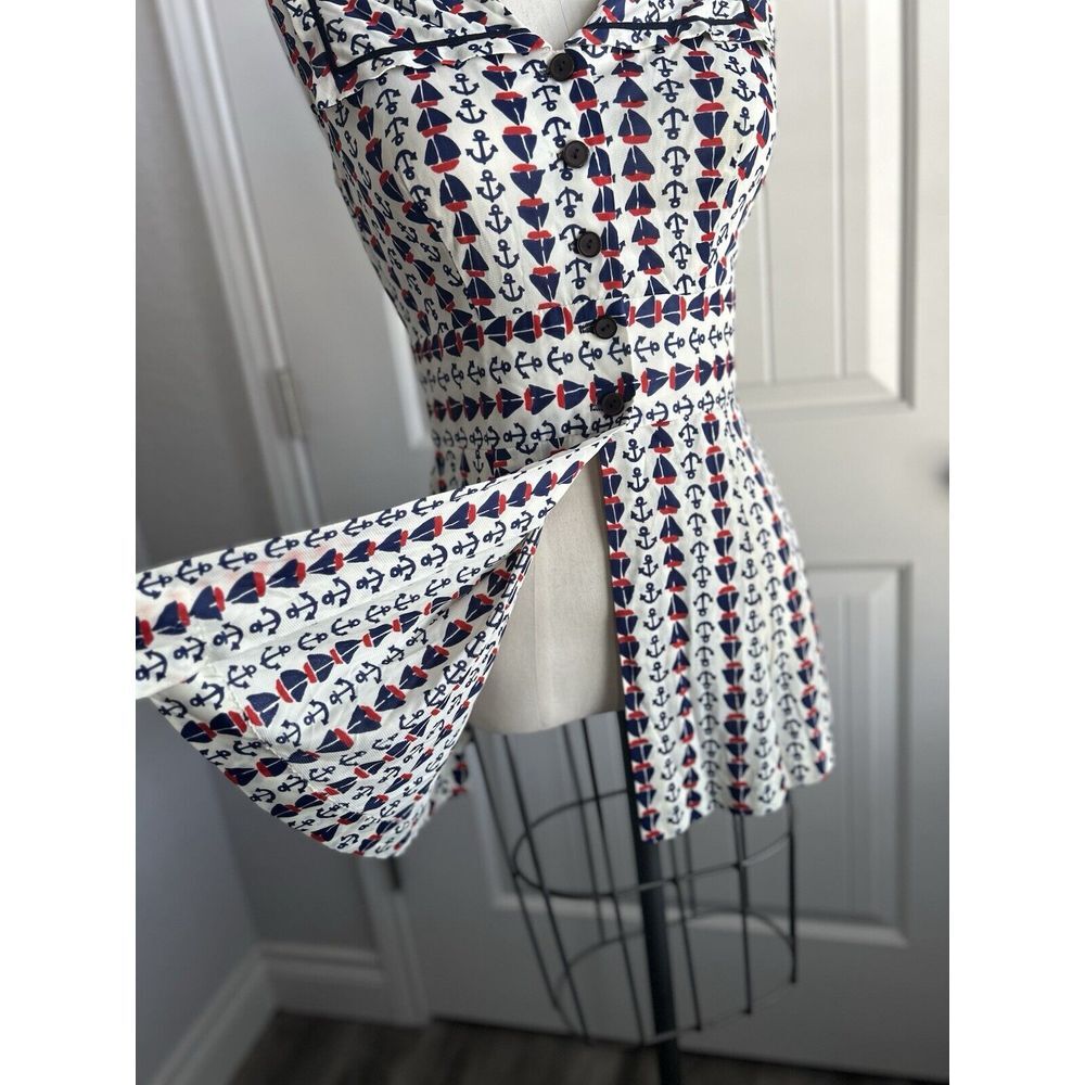 Vintage 60s Sailor Nautical Style Sleeveless Mini Dress Scooter Skirt Small - Picture 12 of 16